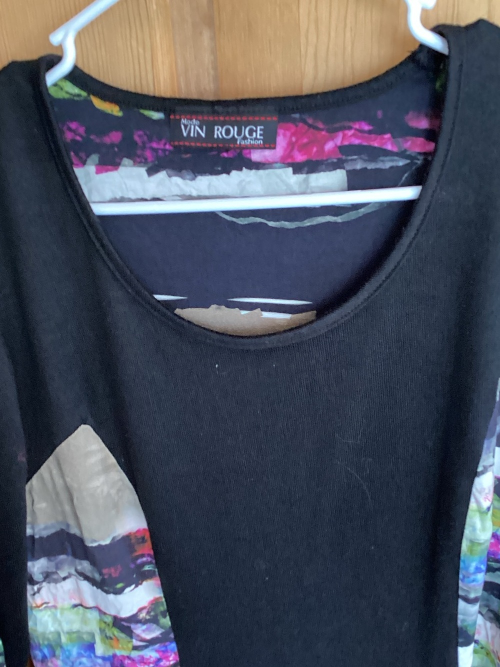 Rouge Helium Black Scoop Neck Tunic with Multicolor Print Accents